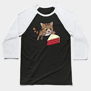 Siberian Cat excited to eat Red Velvet Cake Baseball T-Shirt
